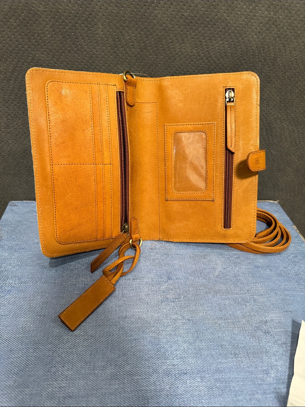 Nocona Tooled Leather Crossbody in Tan with Cream Hair-On Accent - Picture 4 of 5